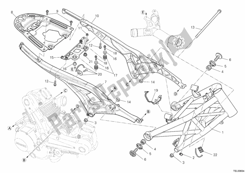 Alle onderdelen voor de Kader van de Ducati Monster 696 ABS 2011